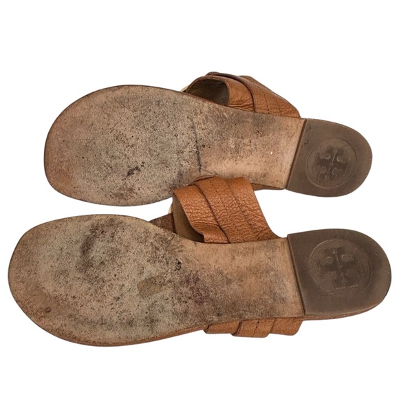 Tory Burch Amanda Flat Thong Tumbled Leather Brown Size 11 - Picture 15 of 15